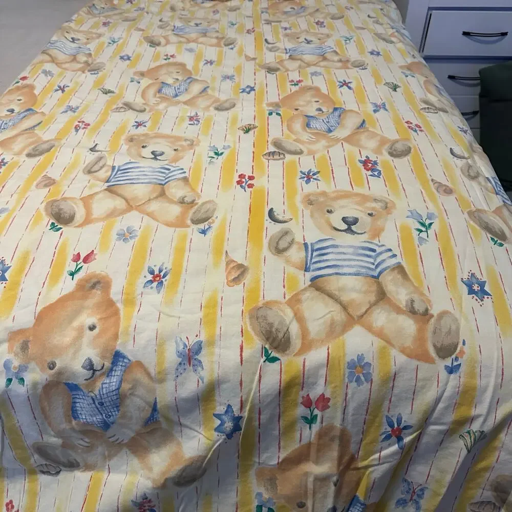 Vintage Anna French Bear Nursery Crib Duvet Cover Shams Yellow Soft Cotton 50x74